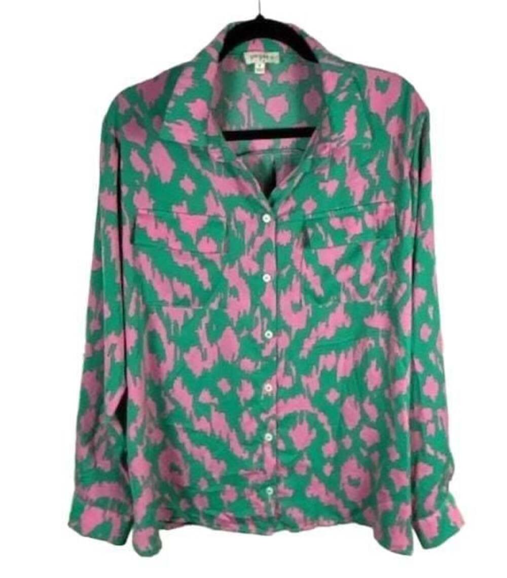 Umgee USA Green and Pink Animal Print Button Down Shirt XL